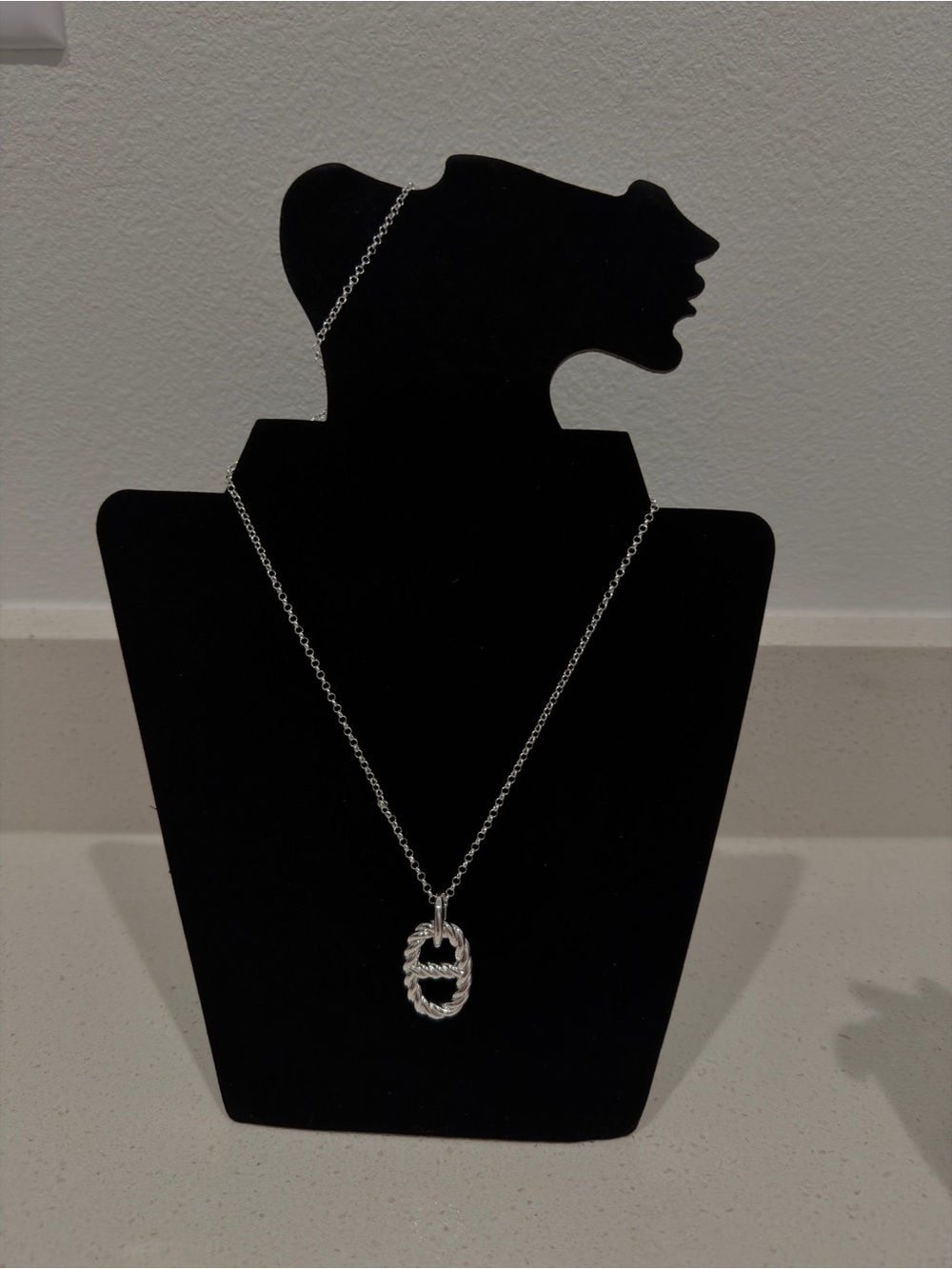 Twisted Rope Link Pendant Necklace - Silver